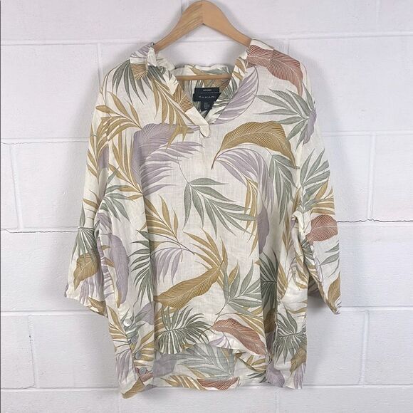 Tahari women’s linen tropical palm print tunic top - Picture 1 of 4